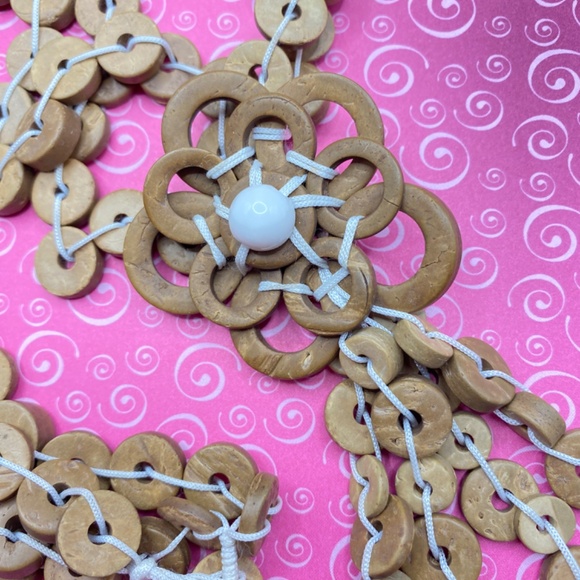 Bohemian Wood Disc Beads Artisan Made Long Statement Necklace - Picture 5 of 9